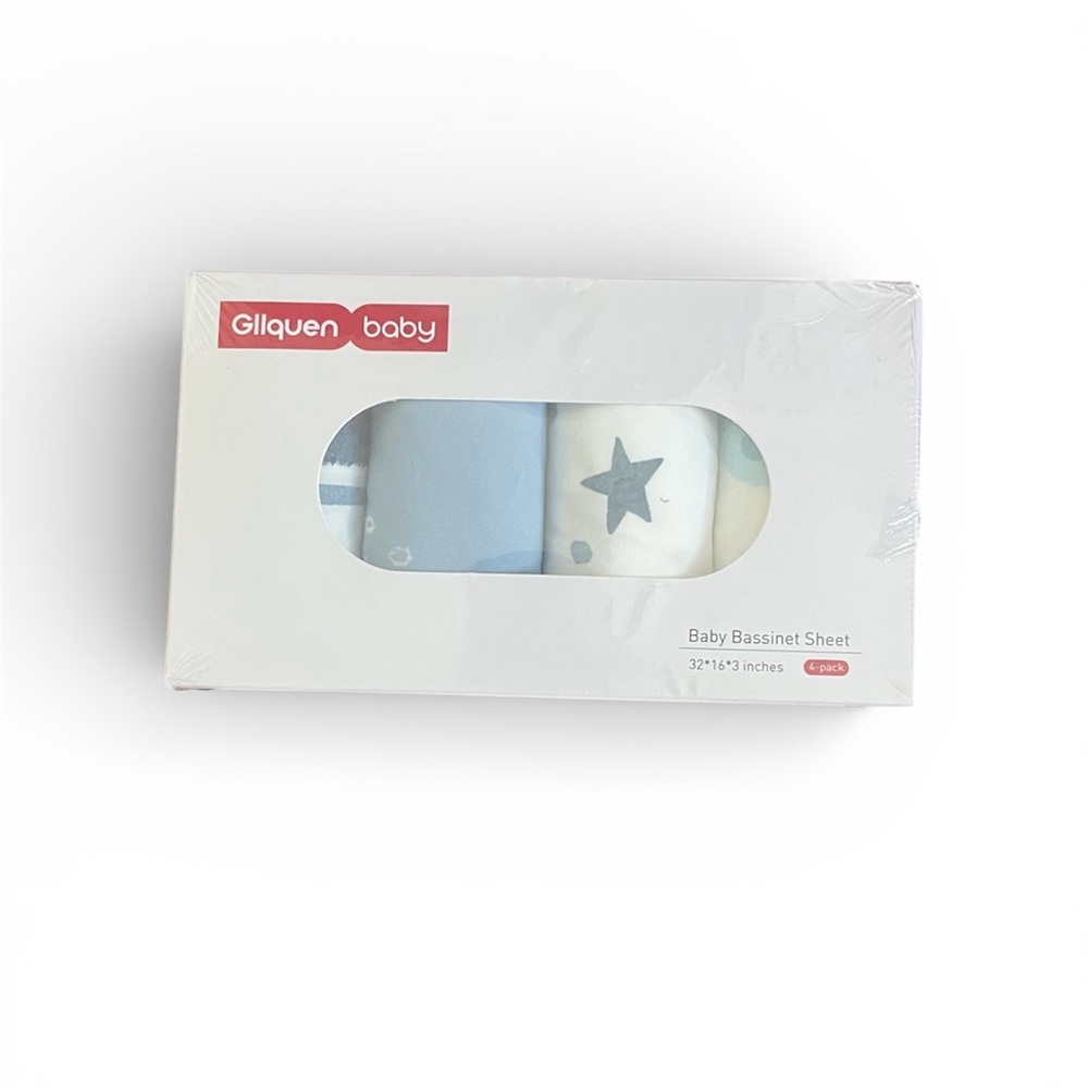 Gllquen Baby Bassinet Sheets 4-Pack 32x16x3 Fitted Soft Unisex Blue White NEW